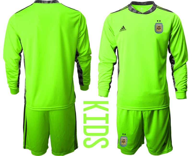 Youth 2020-2021 Season National team Argentina goalkeeper Long sleeve green Soccer Jersey1